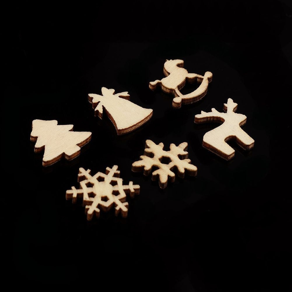 50Pcs Rocking Horse Natural Wood Chip Reindeer Snowflake Xmas Tree Hanging Decor