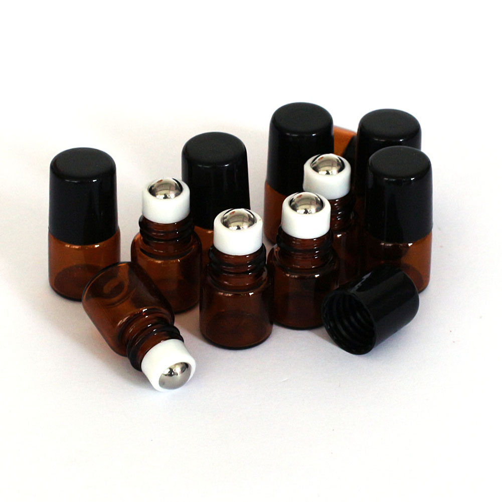 10 Pcs 1ml Empty Brown Glass Bottle Roller Ball Essential Oil Liquid Container