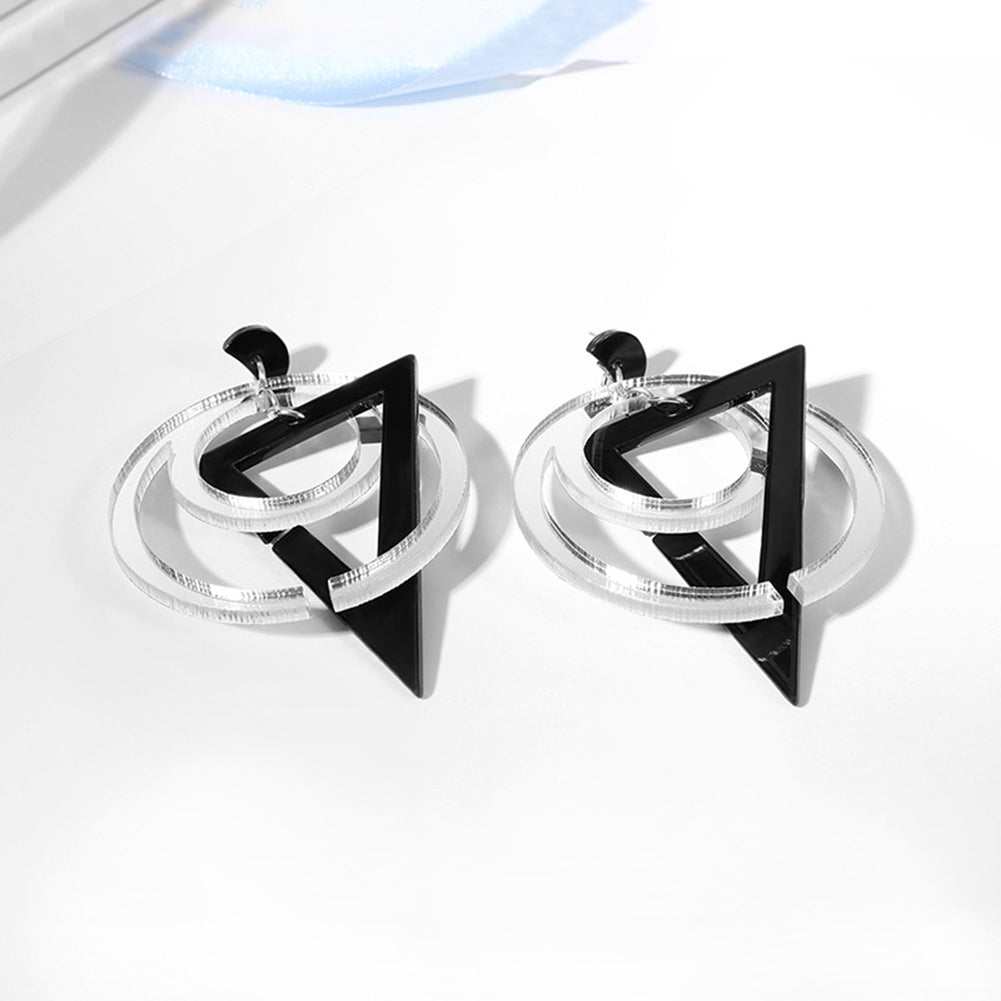 Creative Women Hollow Geometric Stitching Circle Triangle Earrings Ear Jewelry
