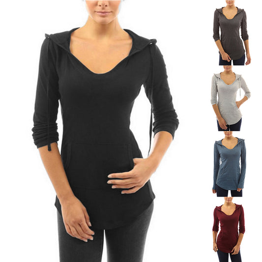 Long Sleeve Sweatshirt Women's Hoodie Pocket Slim Pullover Jumper Hooded Top