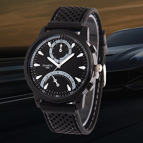 Men's Fashion Black Silicone Band Metal Case Analog Quartz Sports Wrist Watch