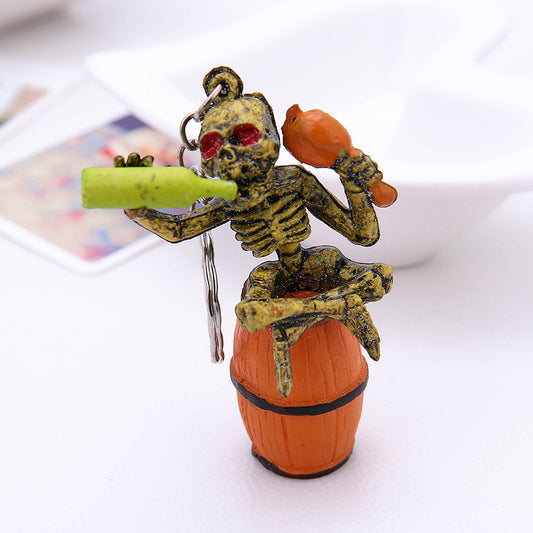 Wine Bottle Skeleton Pendant Funny Key Ring Backpack Purse Keychain Ornament
