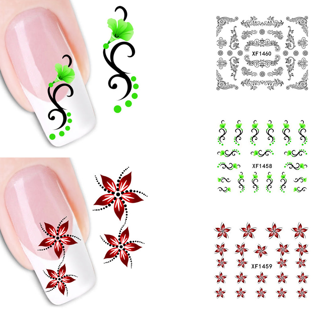 Women Manicure Decor Floral Nail Art Water Transfer Sticker False Tips DIY Decal