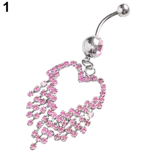 14G Sexy Heart Tassels Dangle Navel Belly Button Bar Barbell Ring Body Piercing