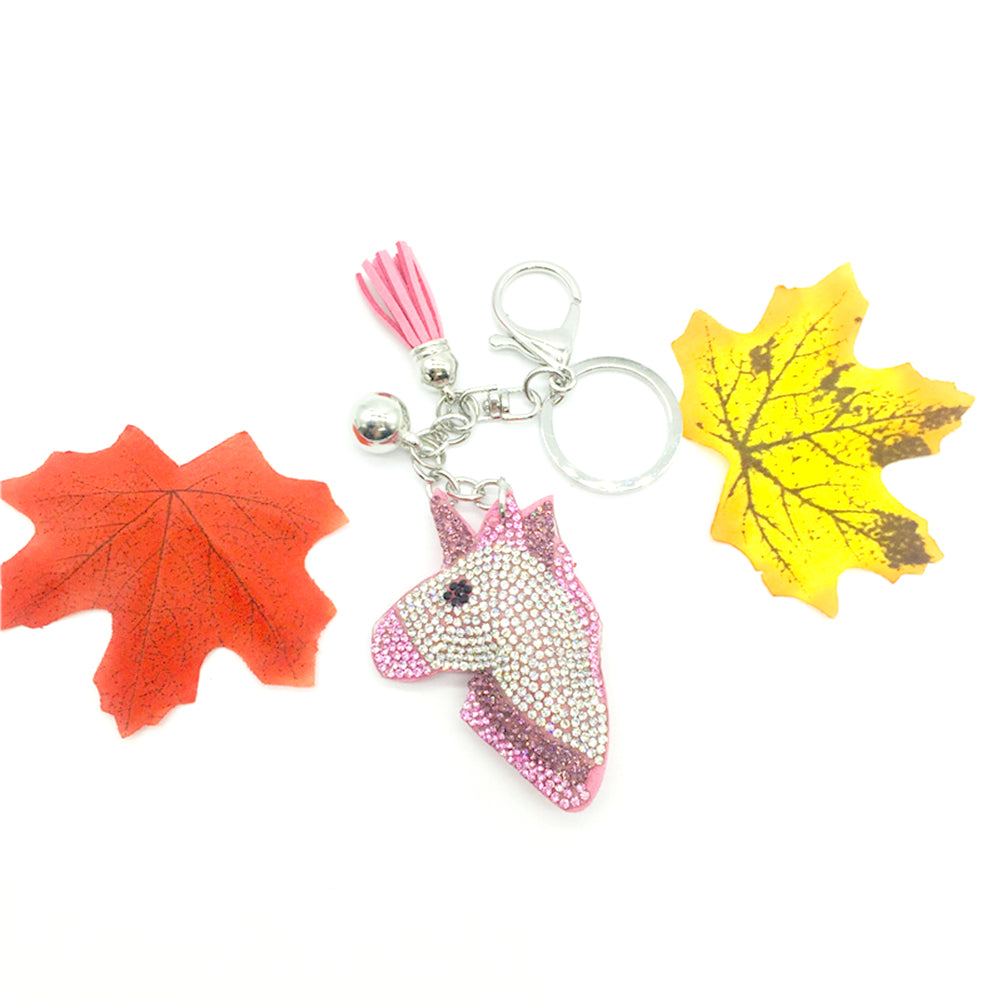 Cute Rhinestone Inlaid Unicorn Tassel Charm Key Chain Handbag Pendant Keyring