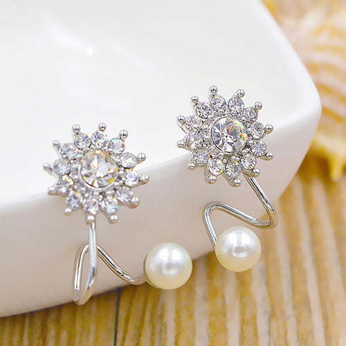 Women Sweet Rhinestone Faux Pearl Snowflake Ear Stud Earrings Jewelry Charm