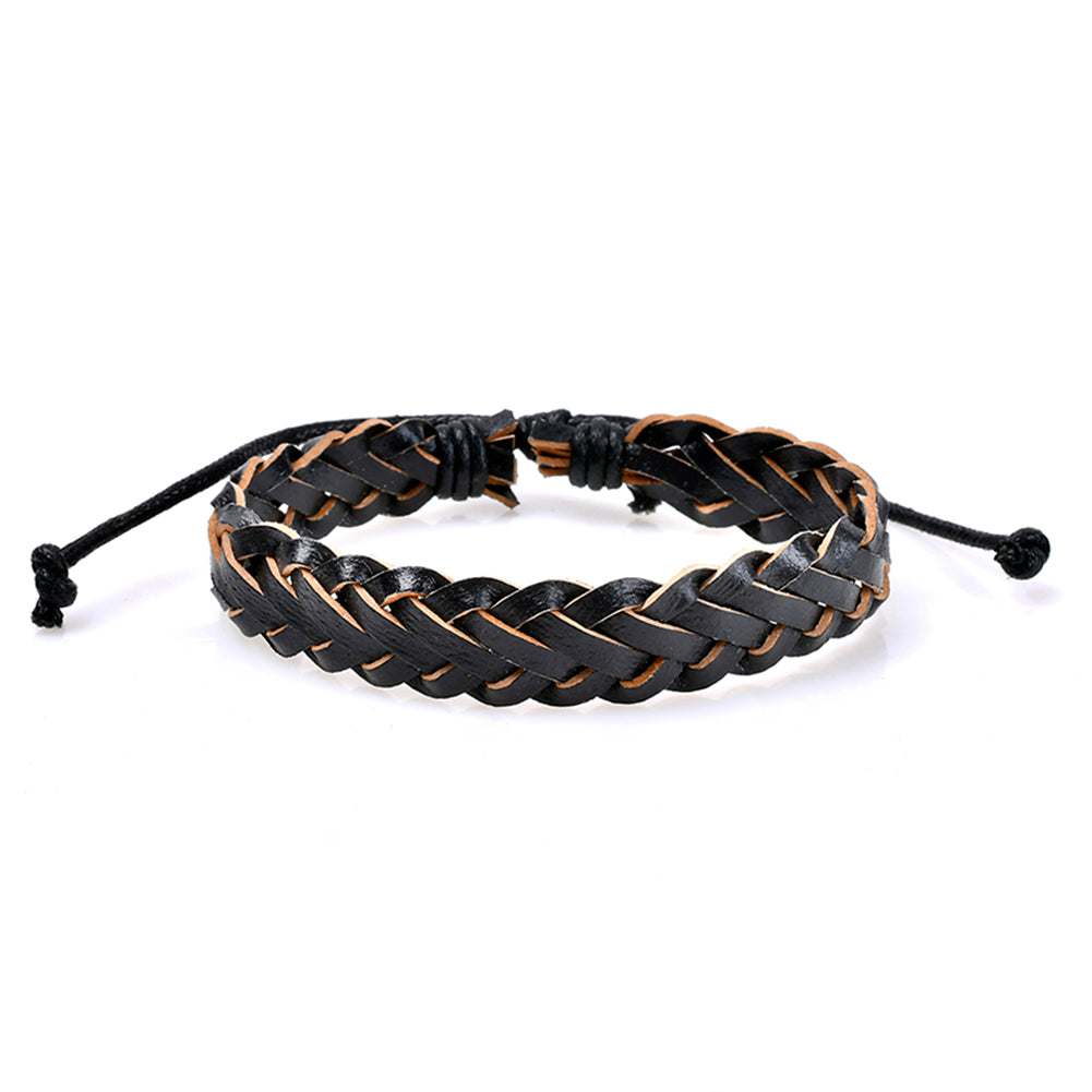 3Pcs Adjustable Faux Leather Braid Bracelets Men's Beads Bangle Bracelet Jewelry