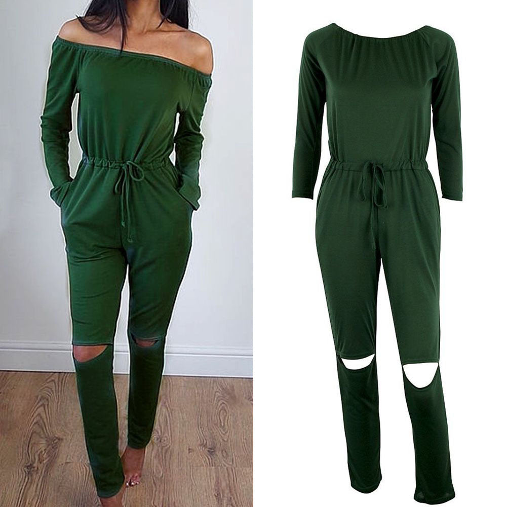 Sexy Clubwear Bodycon Solid Color Off Shoulder Jumpsuit Romper Long Trousers
