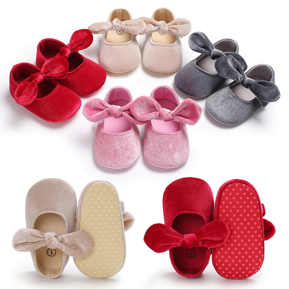 Cute Baby Girls Princess Bowknot Solid Color Soft Sole Shoes Prewalker Footwear