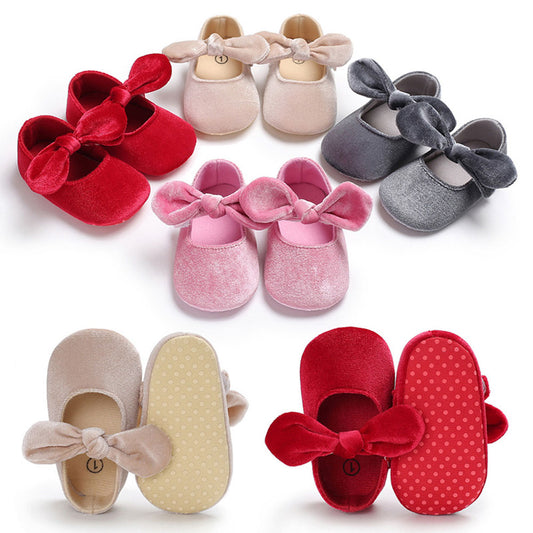 Cute Baby Girls Princess Bowknot Solid Color Soft Sole Shoes Prewalker Footwear