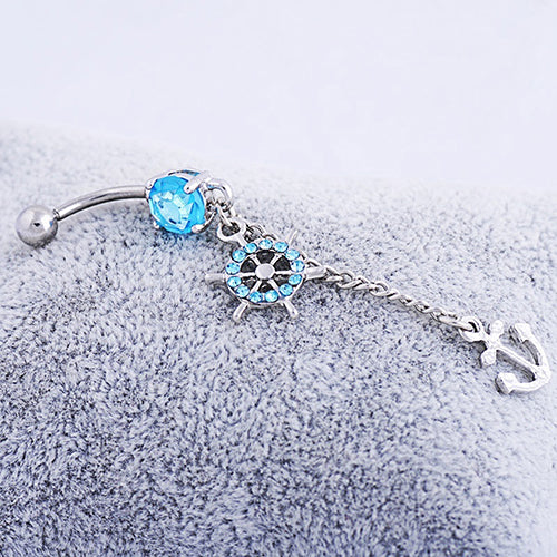 Rhinestone Belly Button Barbell Body Piercing Jewelry Anchors Rudder Navel Ring