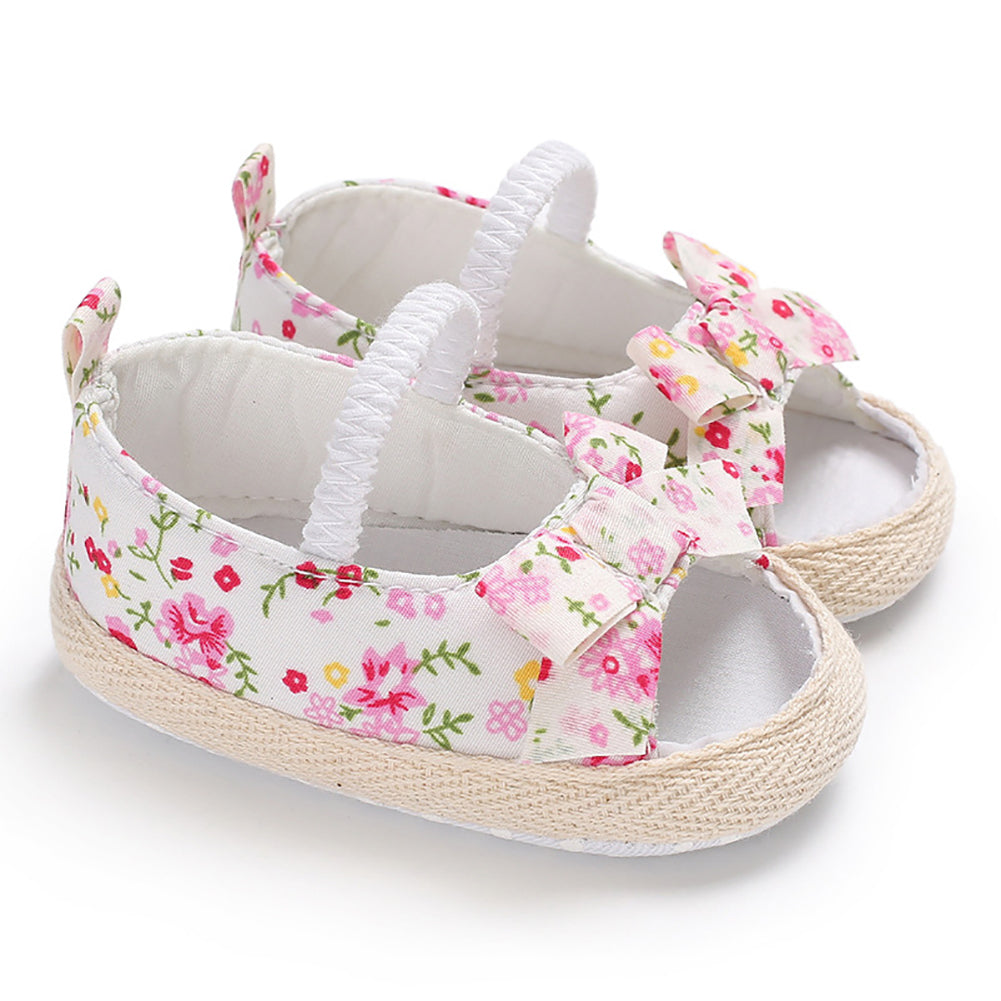 Summer Newborn Baby Girl Princess Floral Print Bowknot Canvas Shoes Sandals Gift