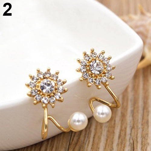 Women Sweet Rhinestone Faux Pearl Snowflake Ear Stud Earrings Jewelry Charm