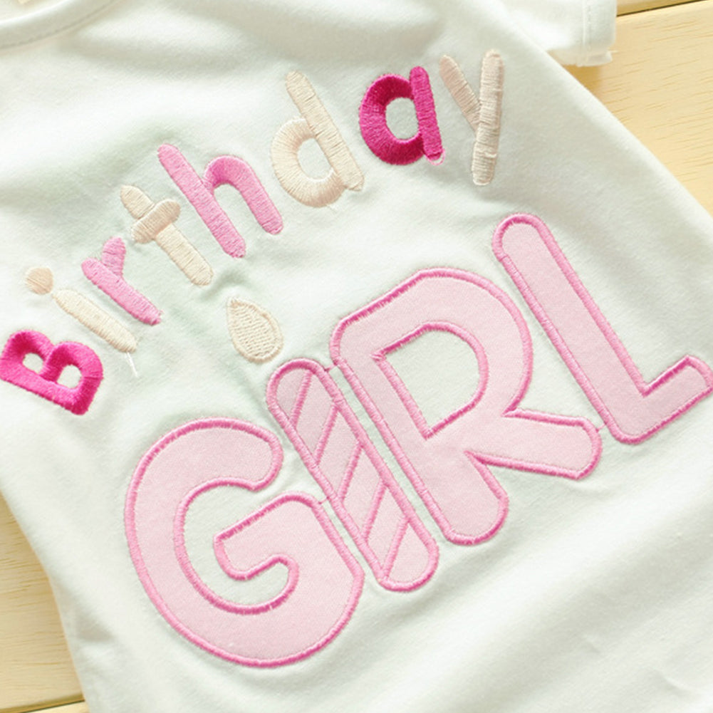 Cute Baby Girl Newborn Birthday Letter Print Bowknot Layer Tutu Skirt Outfit Set