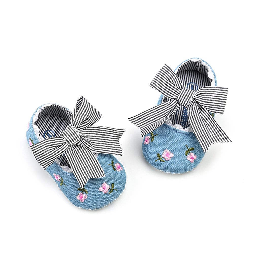 Toddler Baby Girls Cute Flower Embroidered Shoes Bowknot Anti-Slip Prewalkers