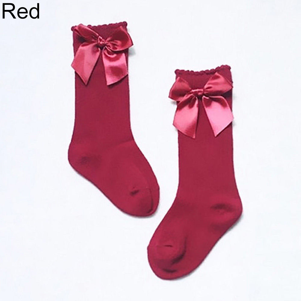 Toddler Baby Girls Bowknot Knee High Sweet Solid Color Cotton Princess Socks