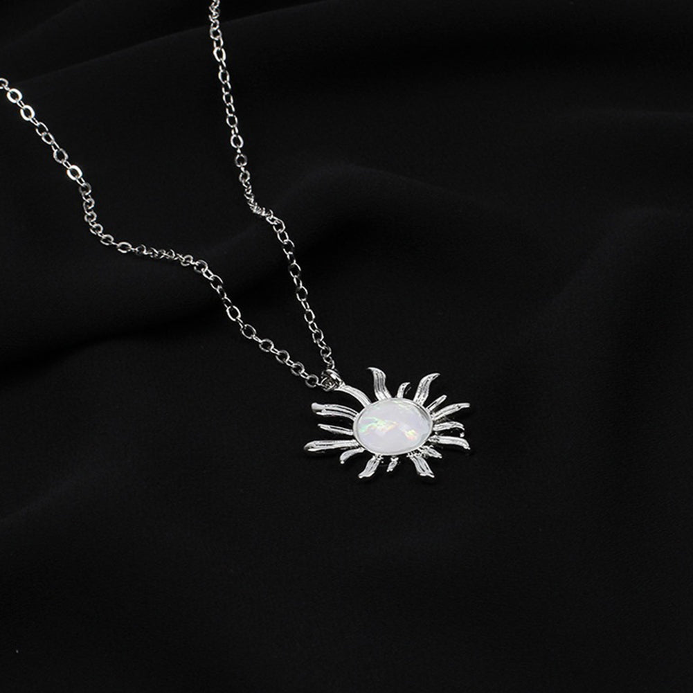 Bohemia Opal Sun Pendent Stone Long Necklace Wedding Gift Jewelry for Women Girl