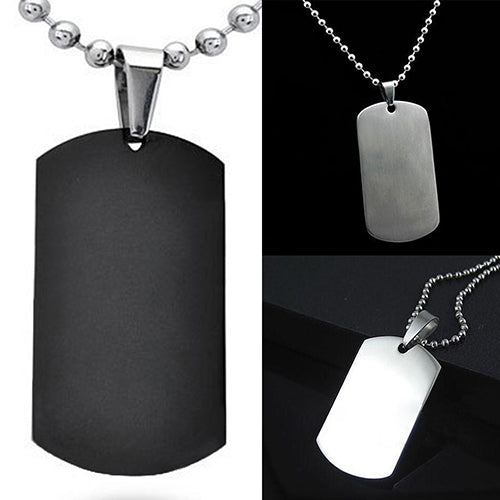 Men's Women's Punk Fashion 316L Stainless Steel Polished Rectangular Dog Tag Necklace