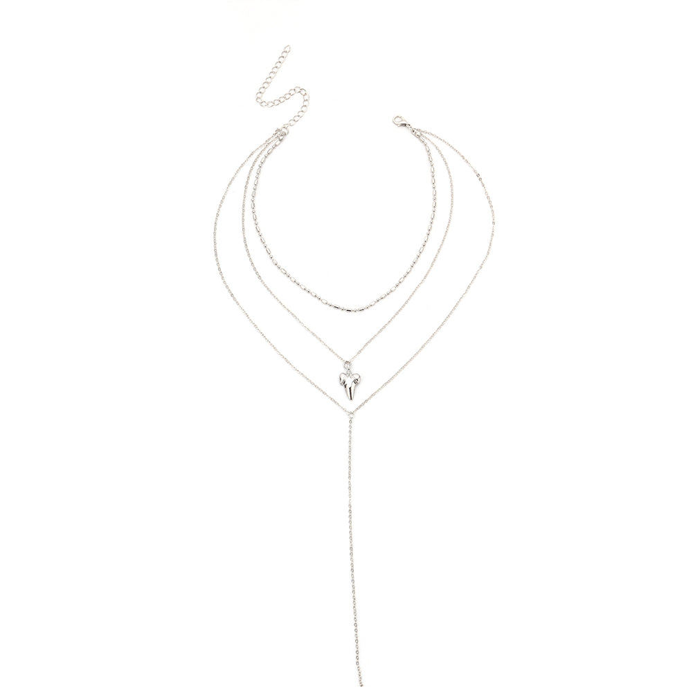 Women Fashion Multilayer Shark's Tooth Pattern Necklaces Chain Choker Jewelry
