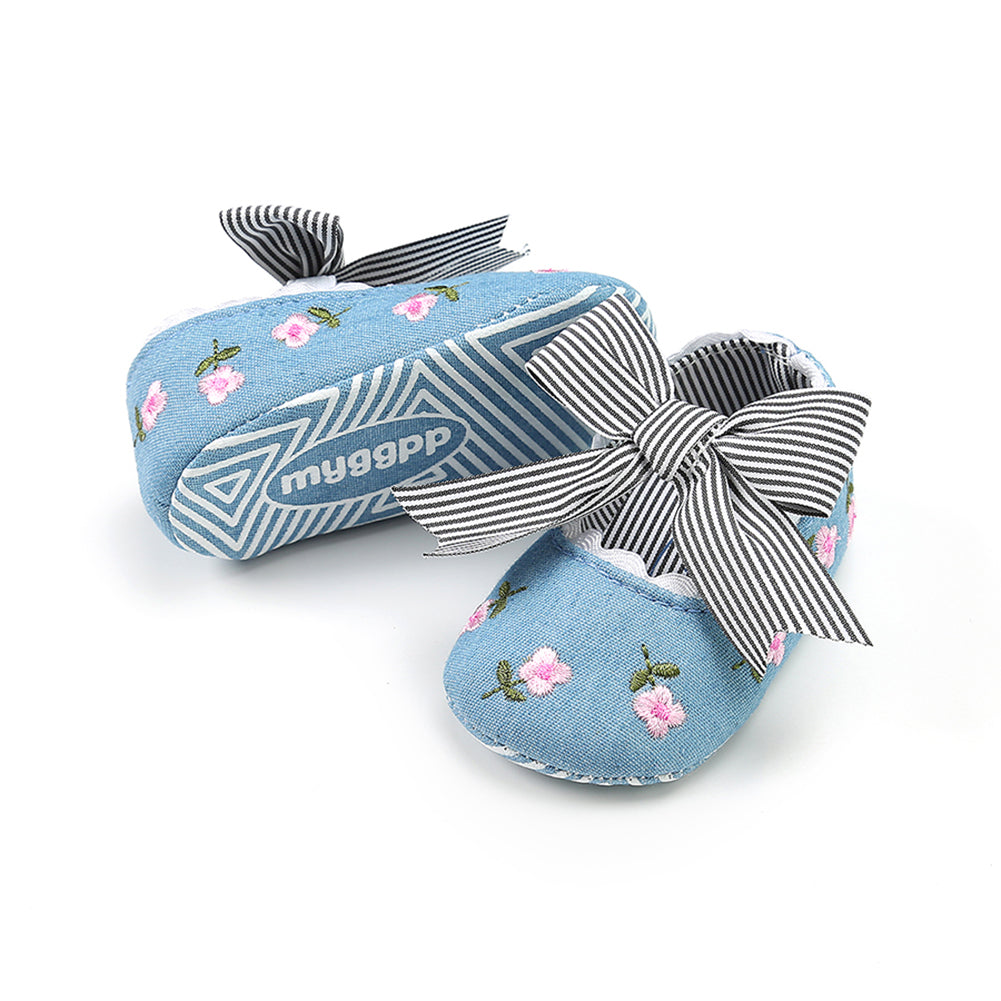 Toddler Baby Girls Cute Flower Embroidered Shoes Bowknot Anti-Slip Prewalkers
