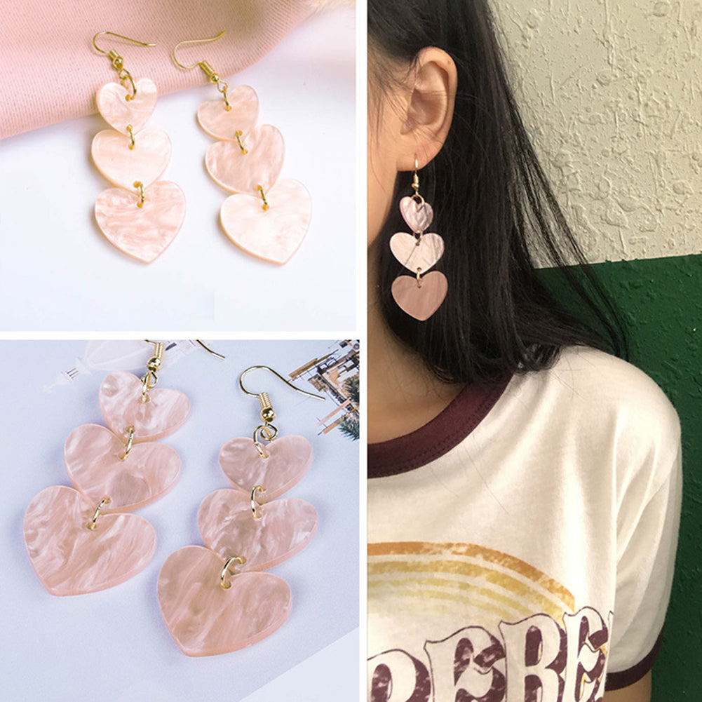 Fashion Three Love Heart Dangle Hook Earrings Women Girls Party Cocktail Jewelry