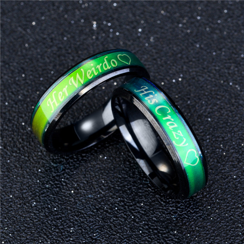 His Crazy Her Weirdo Color Changing Titanium Couple Rings Jewelry Ornament Gift