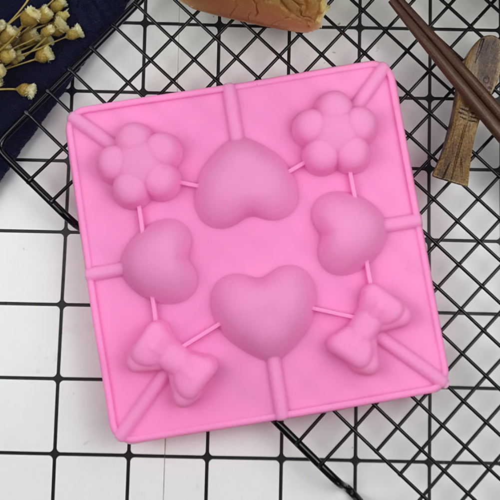 Heart Bowknot Flower DIY Lollipop Chocolate Candy Ice Lolly Silicone Baking Mold