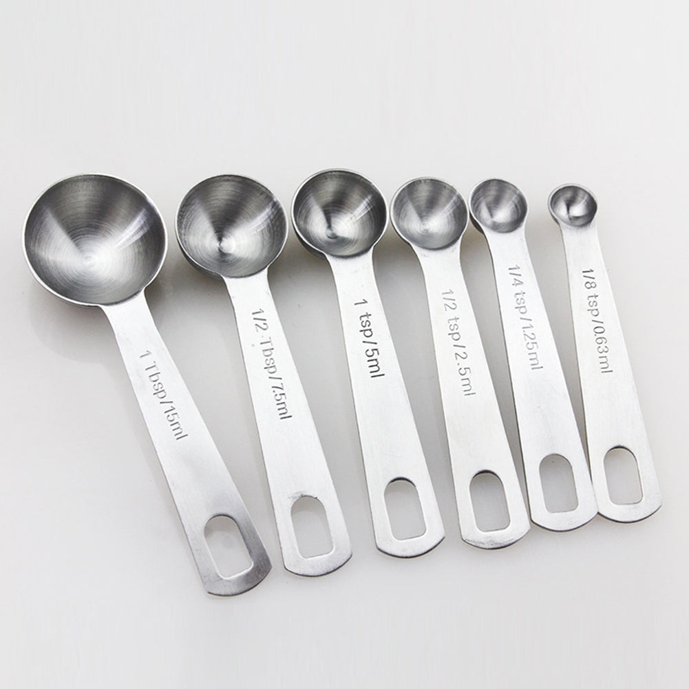6Pcs/Set Stainless Steel Seasoning Measuring Spoon Round Cup Kitchen Baking Tool