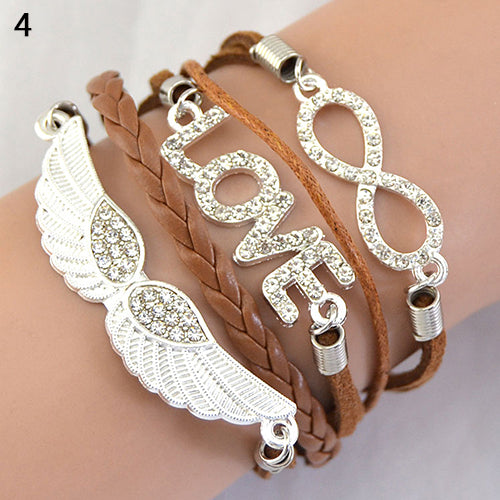 Women's Vintage Infinity Braid Bracelet Love Angel Wing Style Rhinestone Bangle