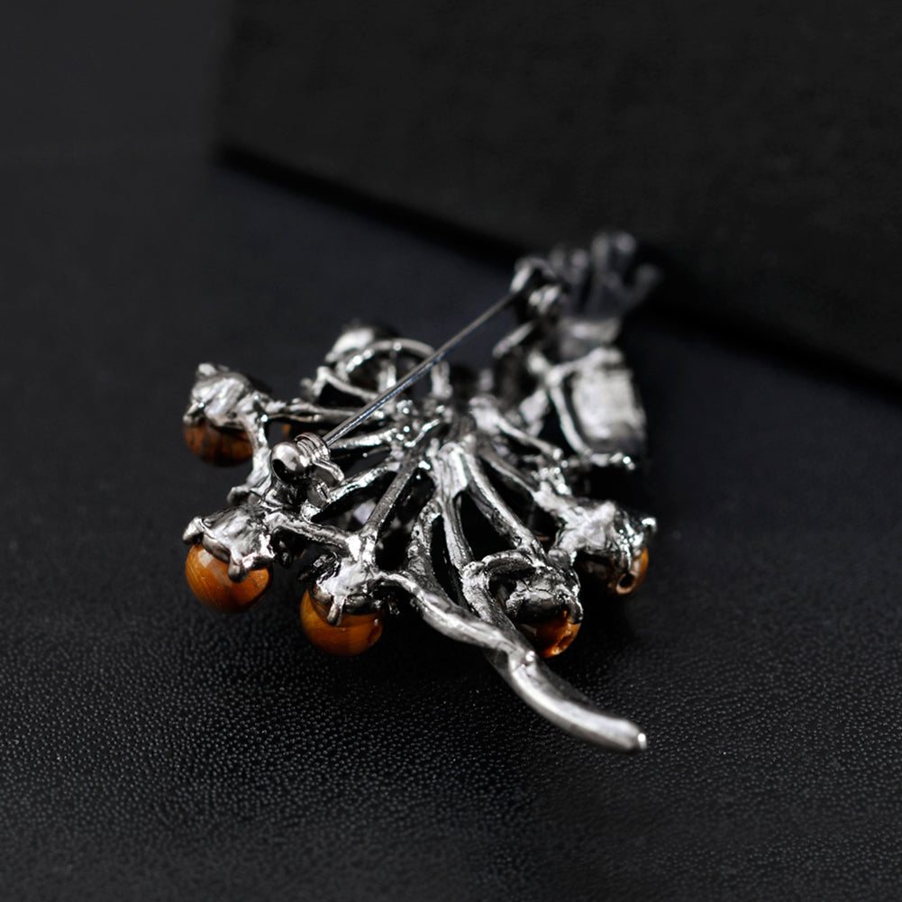 Round Stone Bead Shiny Rhinestone Flower Bouquet Style Women Brooch Pin Jewelry