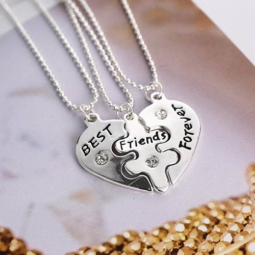 3Pcs Women's Best Friends Forever Split Heart Friendship Necklace Set Jewelry