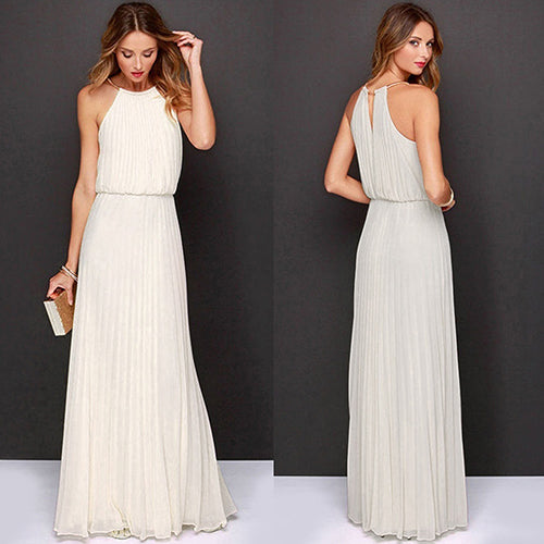 Sexy Elegant Women Chiffon Pleated Sleeveless Maxi Long Party Beach Prom Dress 