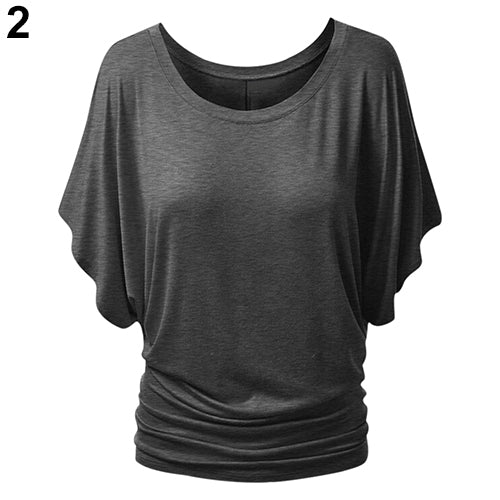 Women Boat Neck Dolman Casual Tops Elbow Sleeve Off Shoulder Tee Blouse T-Shirt