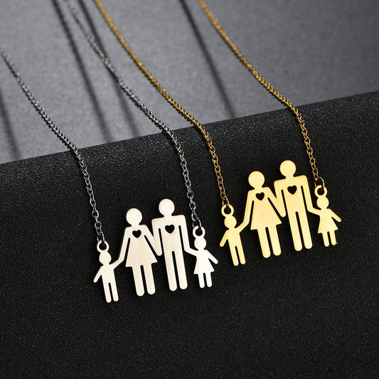 Family of Four Hollow Heart Stainless Steel Necklace Men Women Jewelry Gift