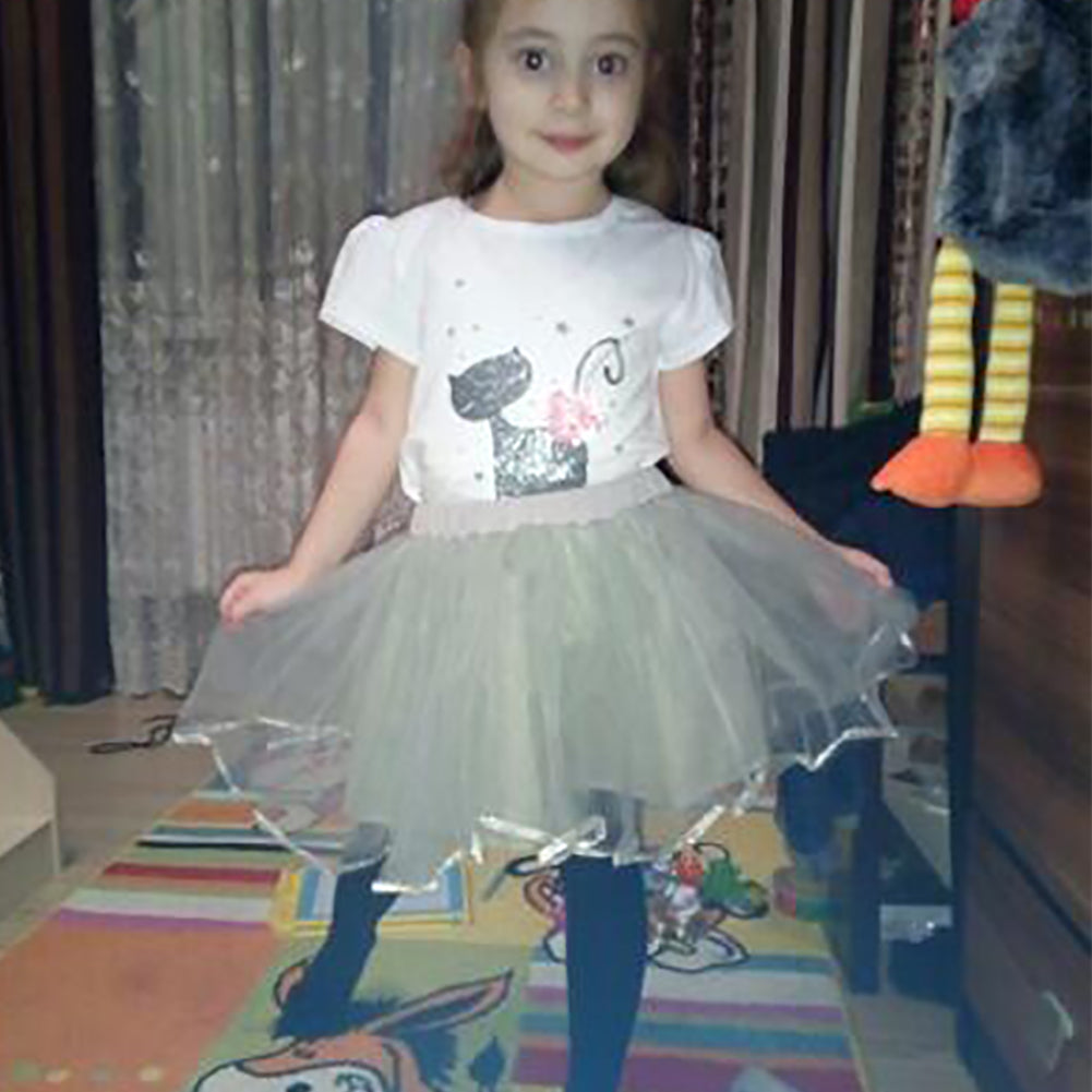 Kids Girls Fashion Cat Pattern T-shirt Short Sleeve Dancewear Party Tutu Skirt Set