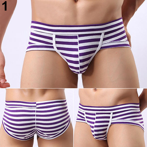 Men's Sexy Bulge Pouch Striped Underwear Boxer Briefs Shorts Cotton Underpants