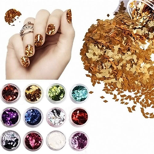 12 Colors Nail Art Rhombus Glitter Shape Sequins Powder Decoration Tips DIY