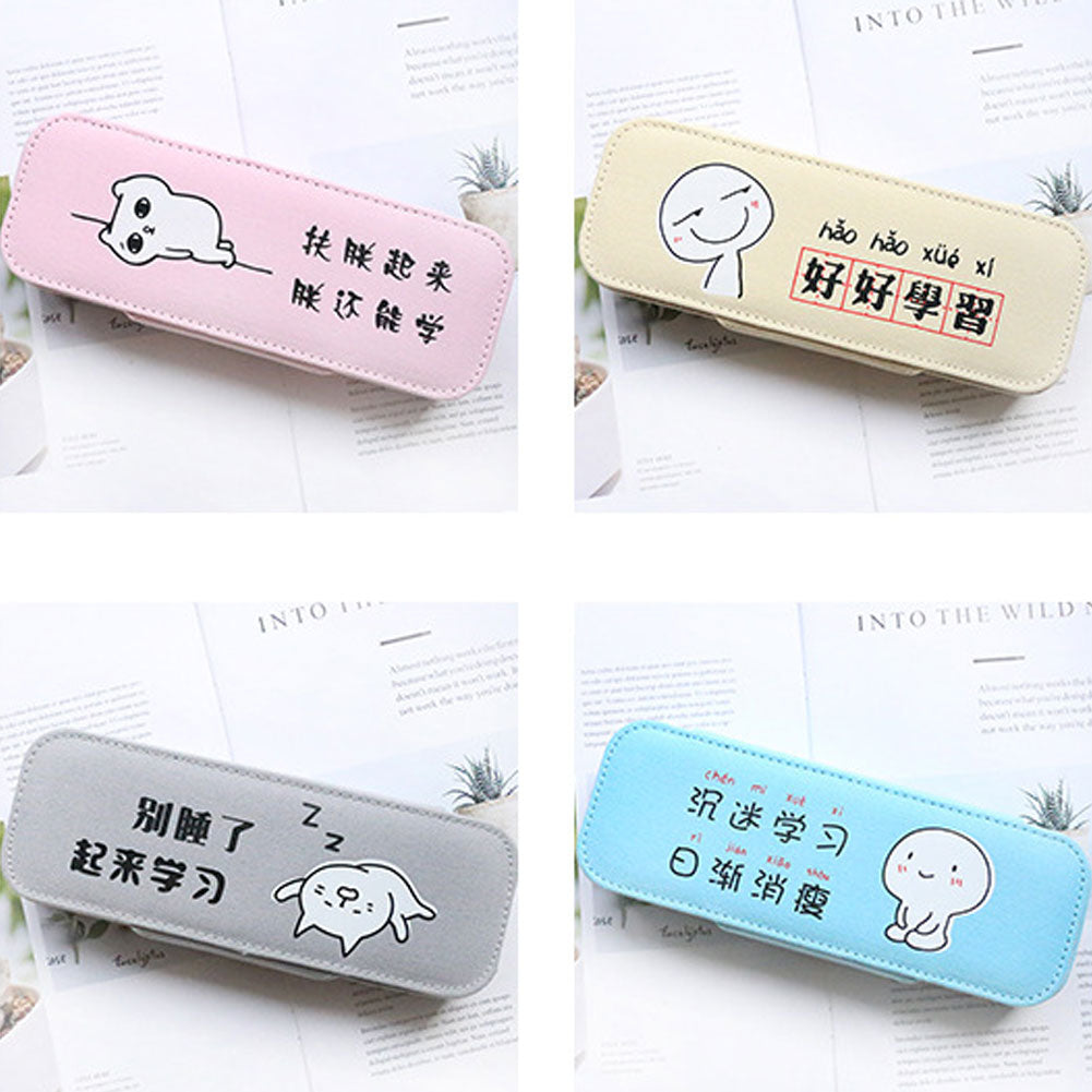 Funny Cartoon Chinese Student Pencil Bag Canvas Stationery Holder Zipper Pouch