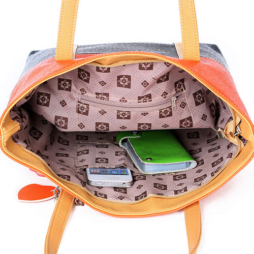 Color Block Faux Leather Messenger Bag Satchel Heart Purse Shoulder Handbag