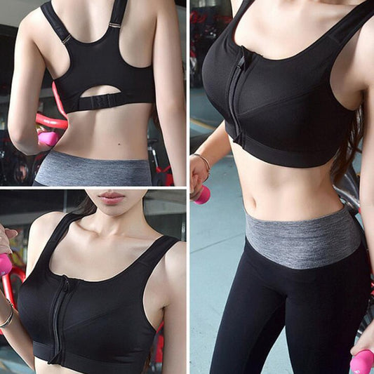 Women's Yoga Fitness Workout Seamless Racerback Gym Zipper Front Sports Bra Top