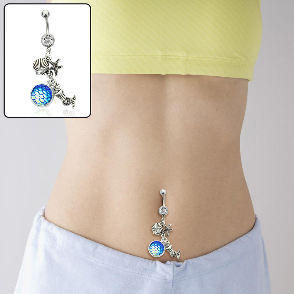Fashion Mermaid Navel Piercing Sexy Belly Button Ring Women Rhinestone Jewelry