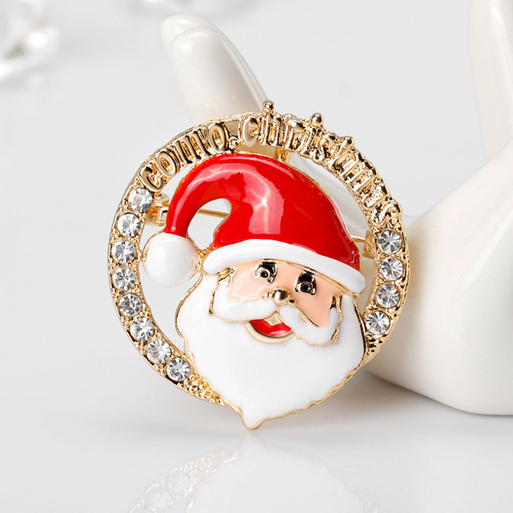 Shiny Rhinestone Cartoon Christmas Santa Claus Party Brooch Pin Family Gift
