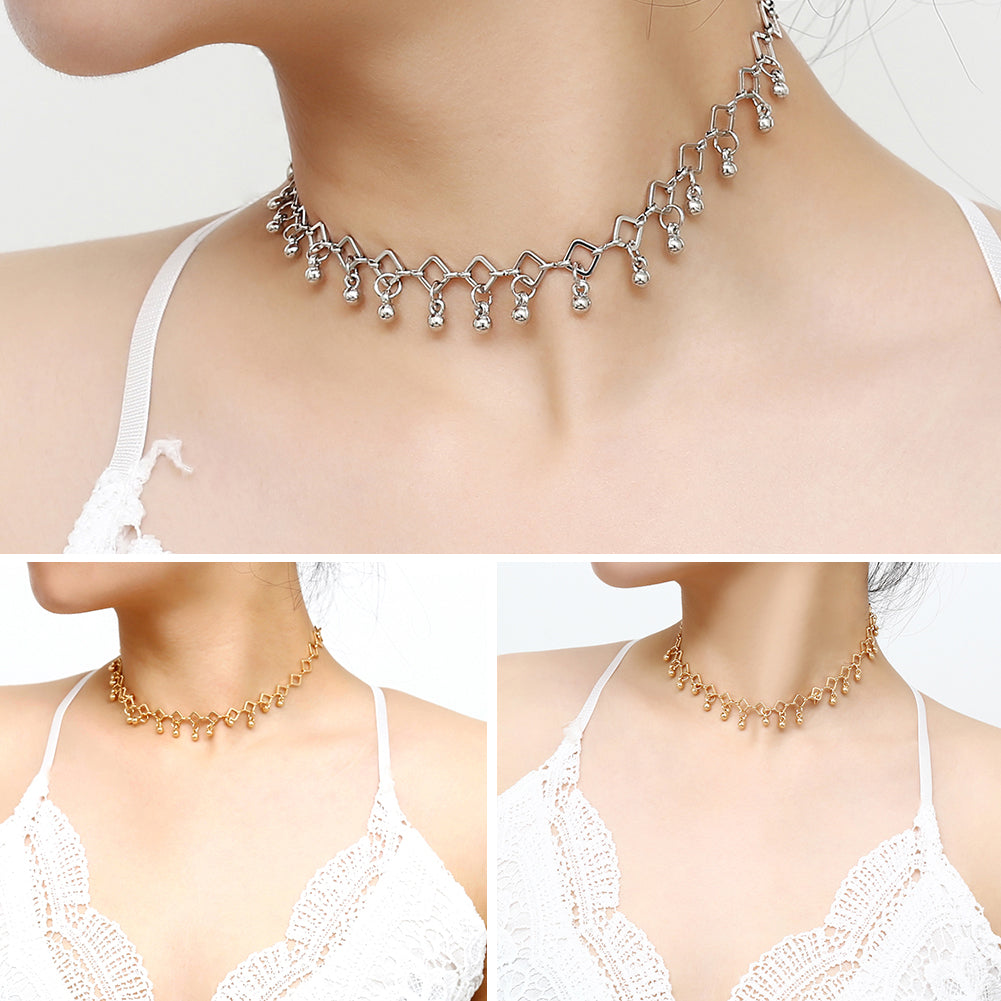 Bohemia Rhombus Metal Ball Pendant Choker Necklace Evening Party Women Jewelry