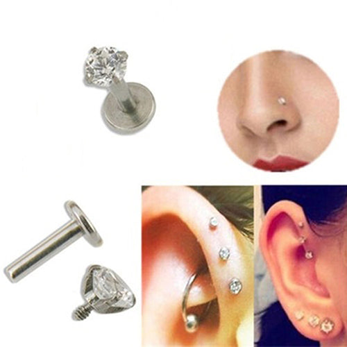 1 Pc CZ Tragus Lip Ring Ear Cartilage Stud Earring Body Piercing Jewelry 3mm