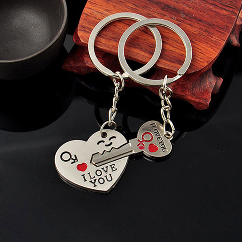 Romantic Couple Keychain Keyring Keyfob Valentine's Day Lover Gift Heart Key Set