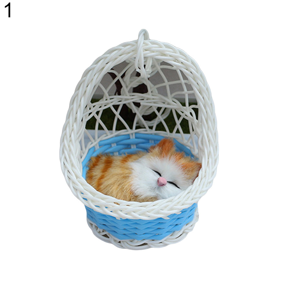 Creative Cute Simulation Cat with Hanging Basket Home Car Ornament Toy Gift