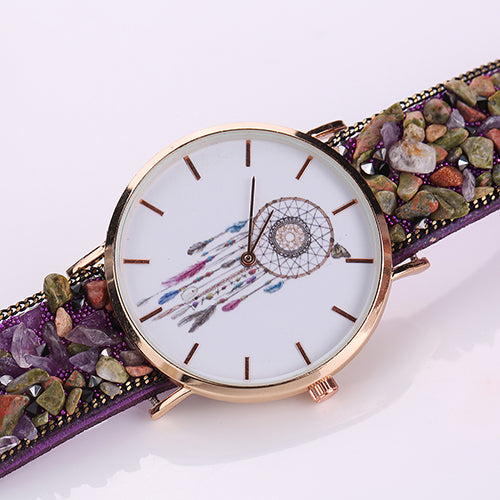 Women's Fashion Korean Dream Catcher Print Stone Band Analog Quartz Wrist Watch