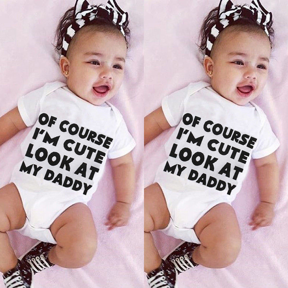 Newborn Infant Baby Girl Boys Romper Letter Print Short Sleeve Bodysuit Outfit