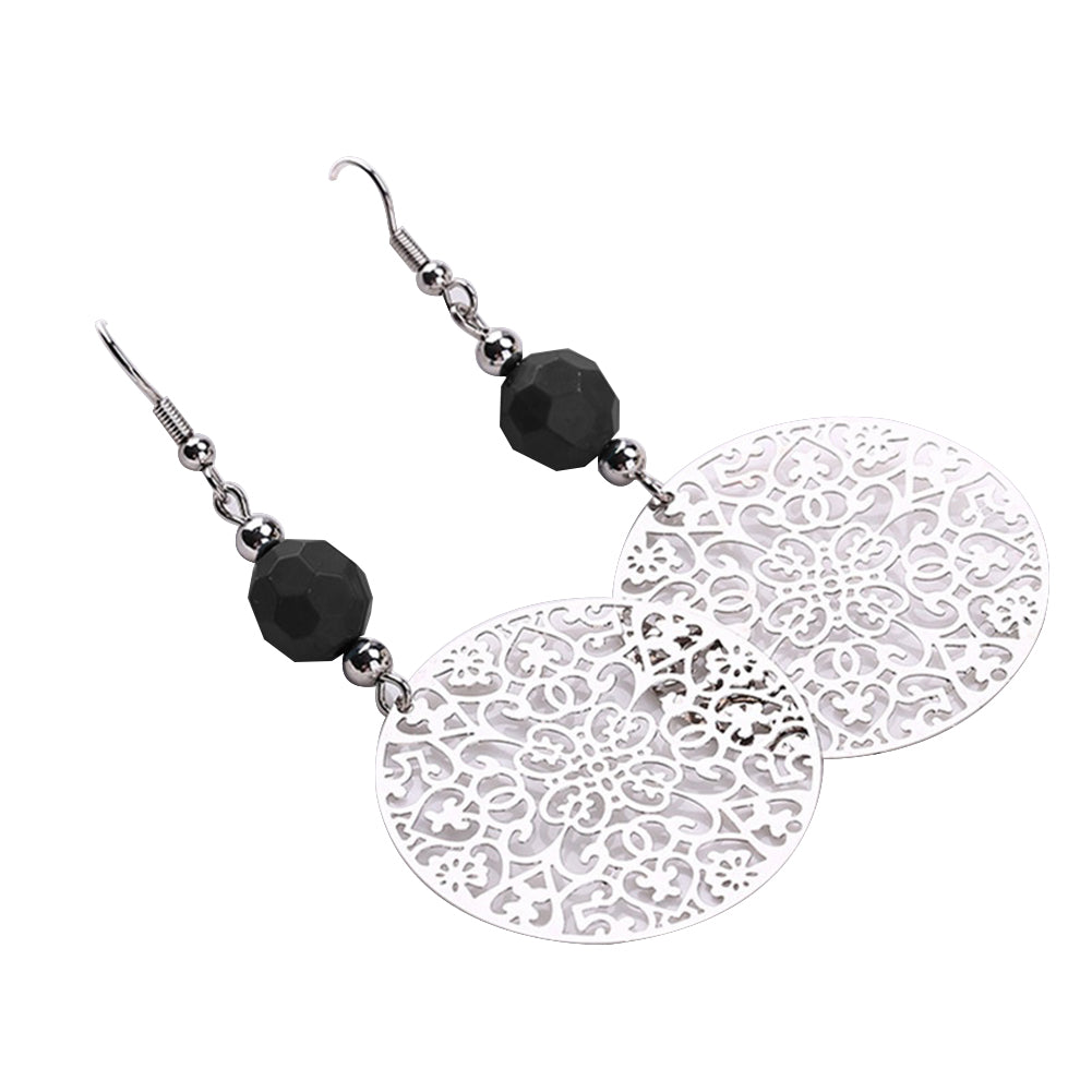 Vintage Women Hook Earrings Big Hollow Round Flower Bead Pendant Party Jewelry