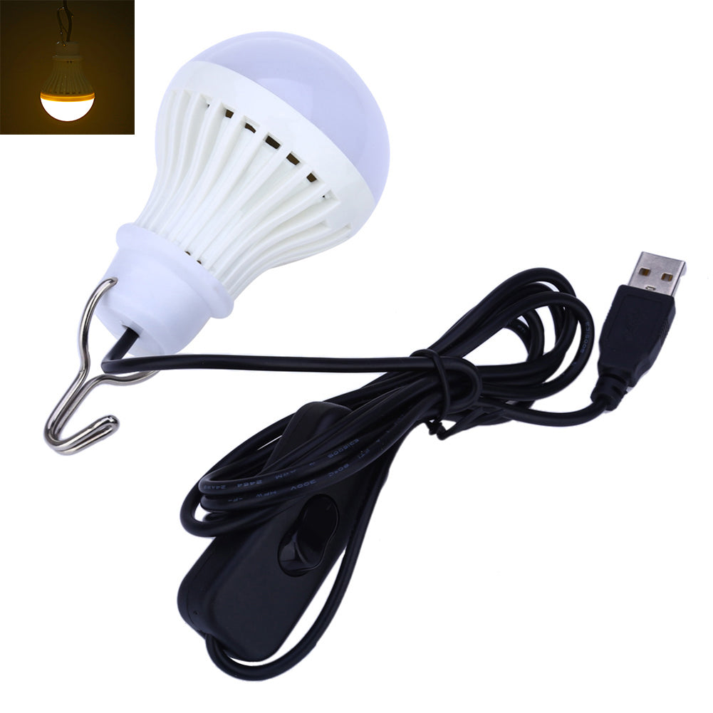 Portable 5W 5V USB LED Light Bulb Home Emergency Outdoor Camping Switch Lamp